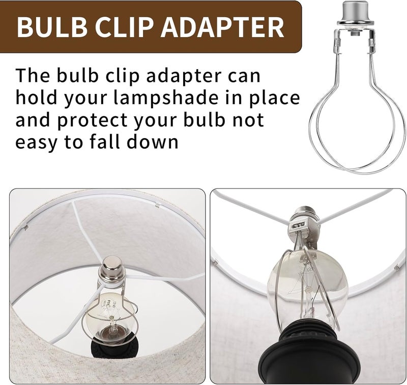 ALUCSET 2 Pack Round Lamp Shade Light Bulb Clip Adapter, Lampshade Holder Clip on with Lamp Shade Attaching Finial Top Bracket Holder Support Fitter Parts Converter (Set of 2, Silver) - Image 5